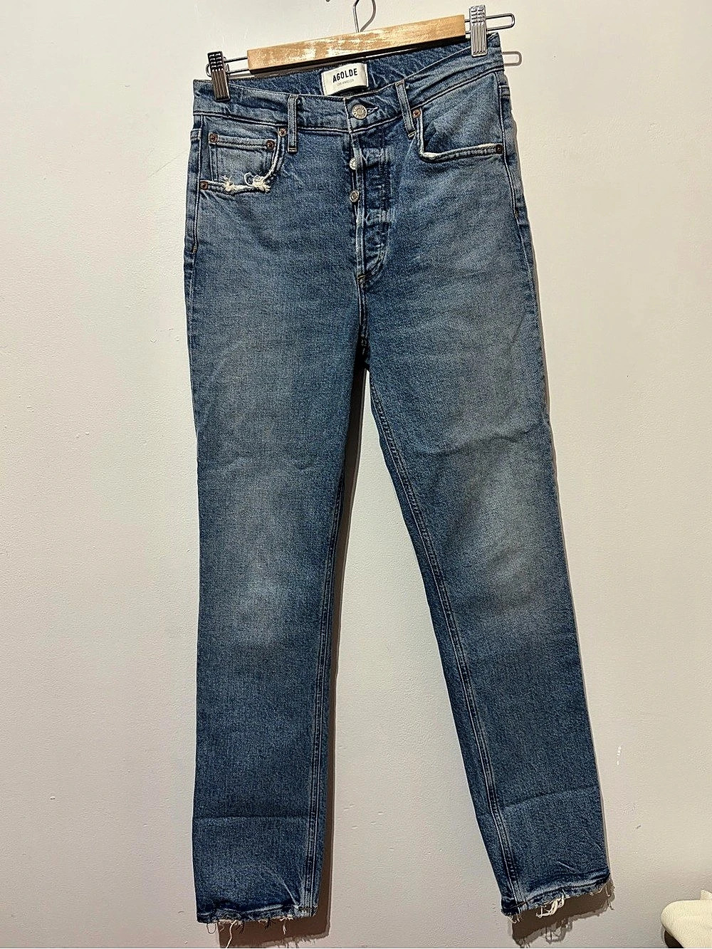 AGOLDE Riley Long High Rise Straight Jeans Size 25 Light Wash